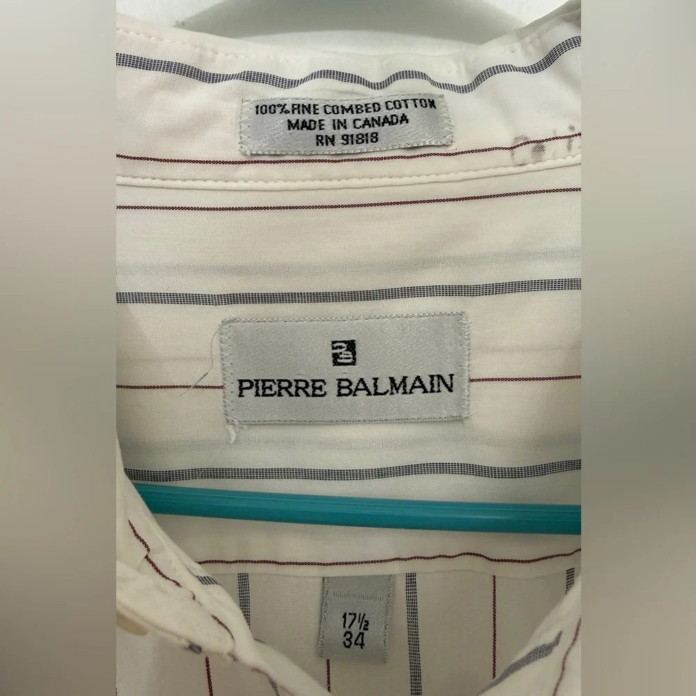 Vintage Pierre Balmain 17.5 34 Striped Dress Shirt Made In Canada XL - Picture 4 of 8